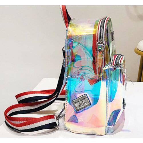 New Fashion Girl Clear Transparent See Through PVC Mini Backpack School Book Bag Laser Jelly Transparent Backpack
