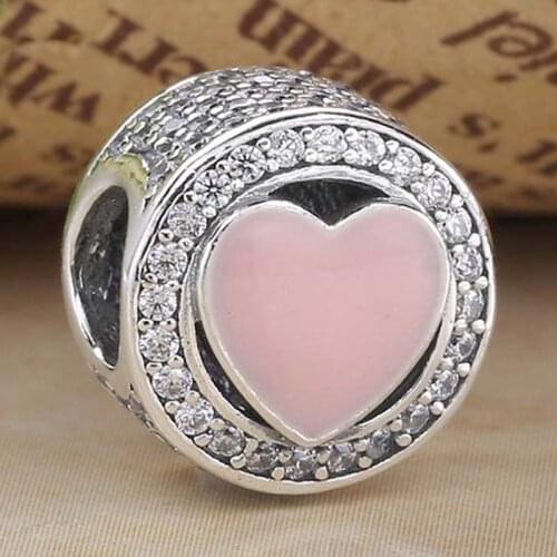 Original Pink Openwork Wonderful Love With Crystal Beads Fit 925 Sterling Silver Bead Charm Bracelet Diy Jewelry
