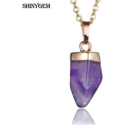 ShinyGem Big Amethysts Pendant Necklace Gold Plating Purple Crystal Quartz Necklaces Reiki Chakra Birthstone Necklaces For Women
