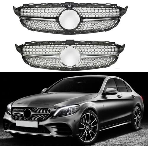 Front Bumper Racing Grill Billet Grille Cover For Mercedes-Benz W205 C-Class 2019 2020 2021 Diamond