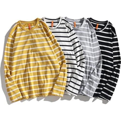 ERIDANUS Casual Loose Striped Long-sleeved T-shirt Men Women Hong Kong Style Round Neck Bottoming Shirt Spring Autumn Top MTL152