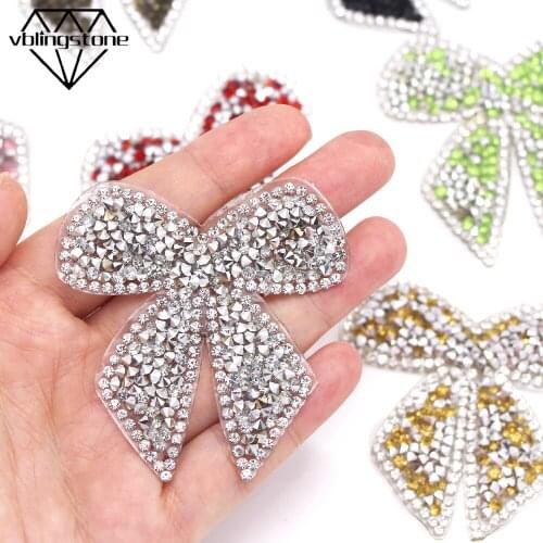 Multi Color Bow-Knot Patches Resin Rhinestone Patches For Clothing Iron On Patch Applique Hot fix Rhinestones Beads Stickers
