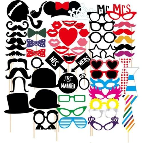 58pcs Wedding Photo Booth Props Party Masks Hat Mustache Lip Photobooth Props Wedding Party Decoration Birthday Party Favor Gift