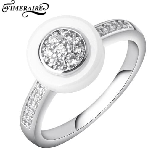 Silver Finger Rings With Shine Round Crystals For Women Fashion Jewelry Statement Ceramic Decoration White Elegant Wedding Gifts
