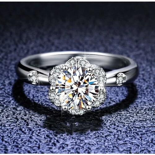 Silver Diamond Test Passed 1 Carat Excellent Cut D Color High Quality Moissanite Rose Ring Genuine Silver 925 Engagement Jewelry