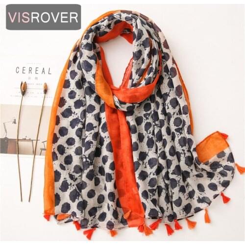 VISROVER 2021 dot printing viscose winter scarf for woman Fashion black dot Wraps red strip Spring Shawls Hijab with tassel gift