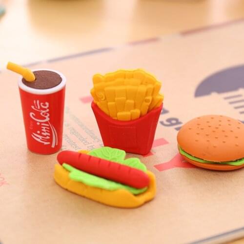 5pcs Cute Kawaii Eraser Hamburger Food French Fries Hot Dog Eraser Office Correction Supplies