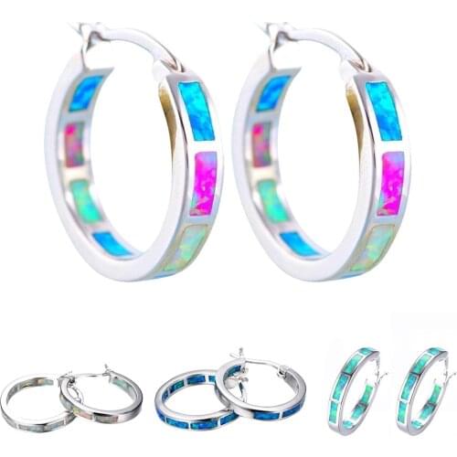 Shiny and charming Women Multicolor Faux Fire Opal Inlaid Circle Dangle Hoop Earrings Jewelry Gift anti-allergy and safe to wear