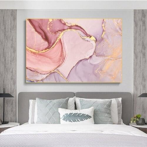Nordic Modern Wall Art Canvas Painting Pink Purple Red Ink Picture Abstract Painting HD Printing For Living Room Decoration