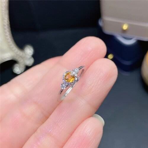 WEAINY Natural Citrine Ring 925 Sterling Silver Lucky Crystal Ring Birthstone Gemstone Woman Fashion Jewelry