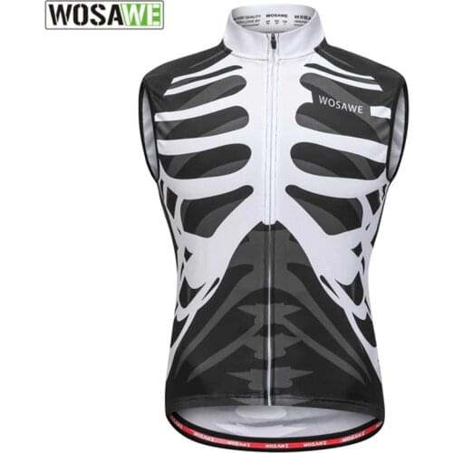 WOSAWE Skeleton Sleeveless Road Cycling Jersey Quick Dry Mens Cycling Bike Clothing T-shirt Short roupa ciclismo Black White