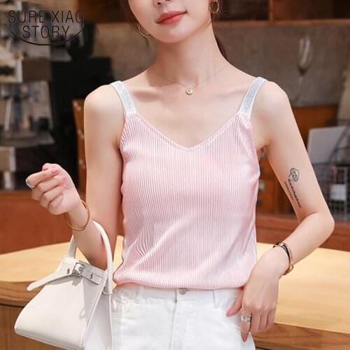 2021 Solid Color Sweet Camis Summer New Korean Style Shiny Sexy V-neck Shirt Backless Strap Womens Chiffon Shirt 8975 50