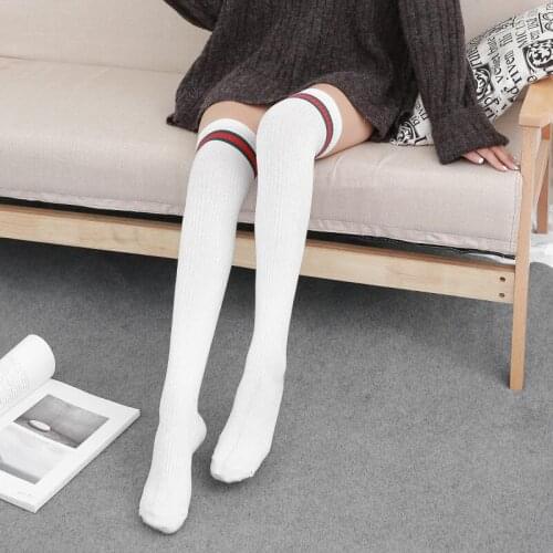 Stockings Women Over Knee Sexy Long Cotton Warm Student Red And Green Stripe Female Tight Wholesale Stockings