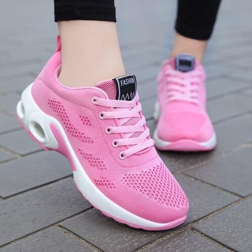 2021 New Flying Woven Mesh Womens shoes breathable non-slip running shoes soft sole Comfortable air cushion Womens sports shoe