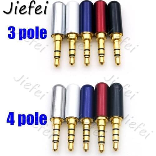 100Pcs brass 3.5mm 1/8" 3 4 Pole Male Plug + Brass shell Tail Plug Audio Jack Gold Plated for DIY Stereo Headset Earphone