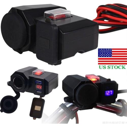 12V Dual USB Port Charger Motorcycle 5V 2.1A USB Charger Voltmeter With LED Display Cigarette Lighter Power Outlet Socket