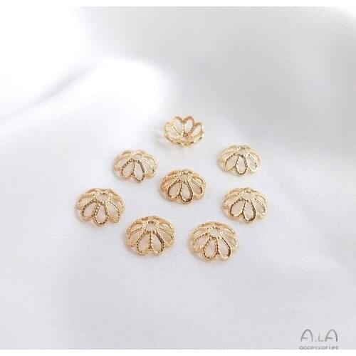 14K gold-covered hollow flower receptacle color-preserving flower hat bead holder beads DIY string jewelry bracelet loose beads