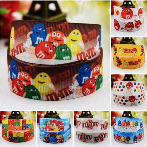 22mm 25mm 38mm 75mm Ruban satin M&Ms bean Cartoon Printed Grosgrain Ribbon sewing supplies hair accessories X-00902 10 Yards