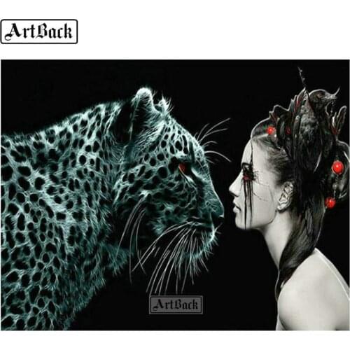 5d diamond painting leopard woman full square / round diamond embroidery animal diamond mosaic tiger sticker 40x50cm