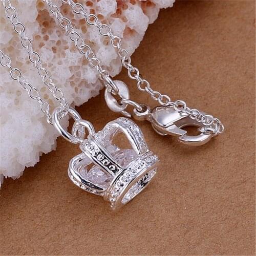 925 Sterling Silver crystal crown Pendant Necklace For Women Christmas gift high quality wedding party Jewelry diamond necklace