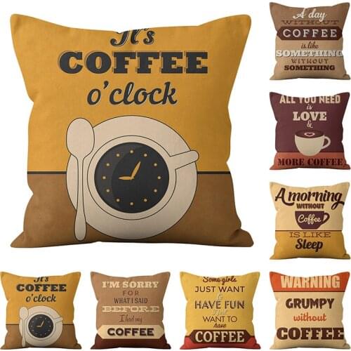 American Coffee Time Series Linen Sofa Cushion Home Decorative Pillows Cover Cojines Decorativos