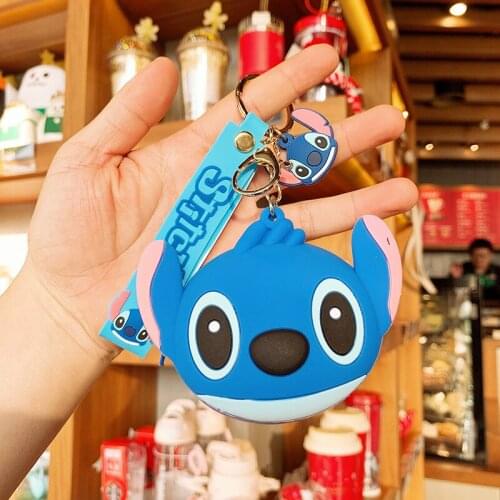 Disney Stitch Keychains Cartoon Silicone Change Purse Key Chain for Student Kids Gift Small Storage Bag Pendant