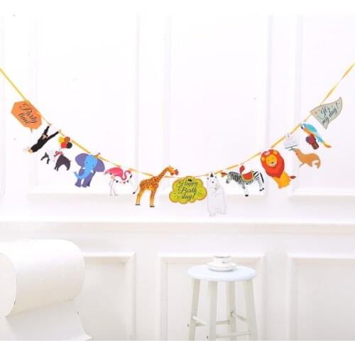 Jungle Safari Party Animal Birthday Party Decorations Kids Tropical Hanging Happy Birthday Banner Nursery Baby Shower Supplies