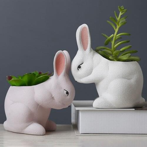 Fairy Garden Decoration Pots Creative Animal Rabbit Frosted Particle Ceramic Flower Pot Home Office Decoration Bonsai Planter