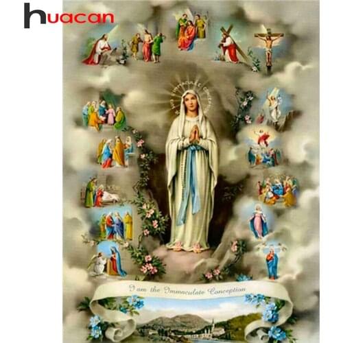 Huacan 5D Diamond Painting Cross Stitch Virgin Mary Diamond Mosaic Embroidery Religion Modular Pictures Decoration For Home