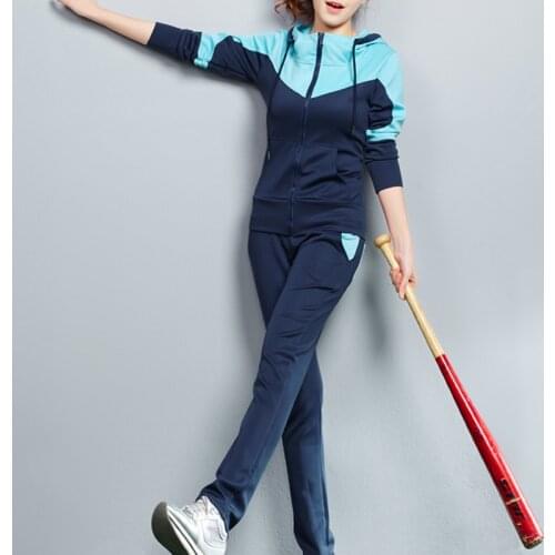 Exercise Set Women 2021 Spring And Autumn Student Female Sportswear Slim Patchwork Sweatshirt With A Hood Pant Teenager Girl 008