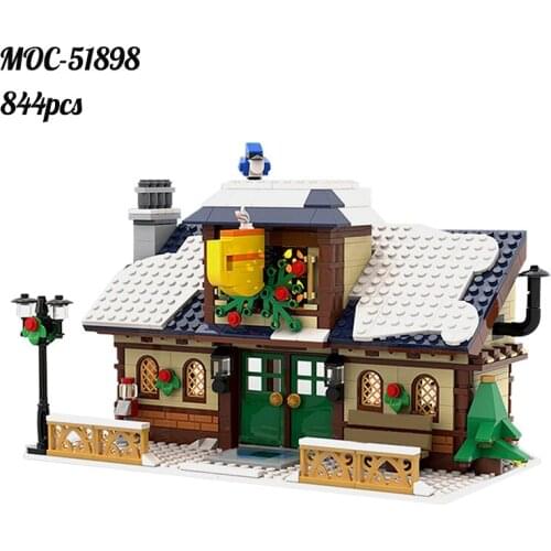 MOC Winter Village Cafe Building Block Model Leisure and Entertainment Place Winter Ski Rest Station Bricks Toys for Children