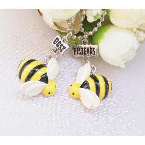Best Friends BFF cute resin honeybee pendant bead chain necklace, lead nickel cadmium free kids jewelry Wholesale