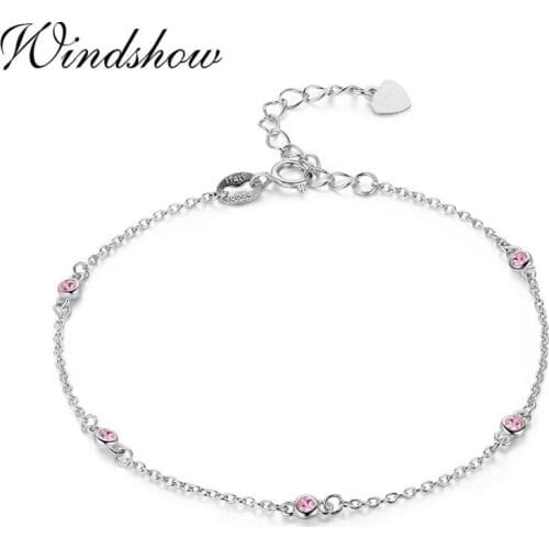 Cute 925 Sterling Silver Pink CZ Beads Charm Bracelet For Women Girls Friendship Jewelry Pulseira Feminina Bransoletki Damskie