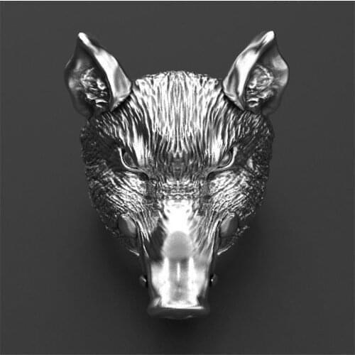 Retro Wild Boar Head Shape Mens Ring New Fashion Metal Animal Accessories Party Jewelry Size 8-13