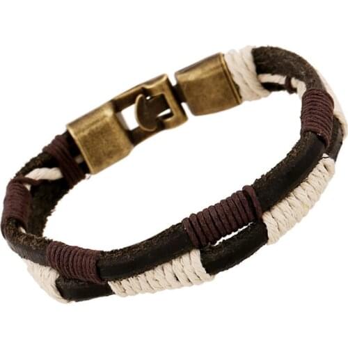 Gnova New Vintage Genuine Leather Cuff Wristband Bracelets Bangle Pulseiras Masculina Men Punk Bracelet Stainless Steel Jewelry