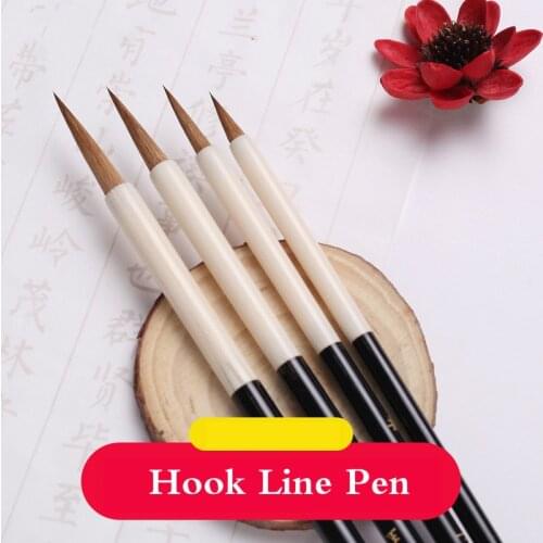 4pcs Chinese Traditional Calligraphy Pen Brush Set Painting Regular Small Script Practice Hook Line Weasel Writing Brush