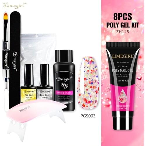 Limegirl 15ml Poly Nail Gel Set Glitter Builder Gel Extensions For Manicure Nails Art Design Luminous Nails Gel Semi Permanent