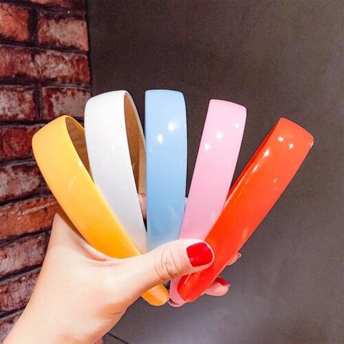 New Women Girls Cute Colorful PU Cover Glossy Simple Hairbands Sweet Hair Holder Ornament Headband Fashion Hair Accessories