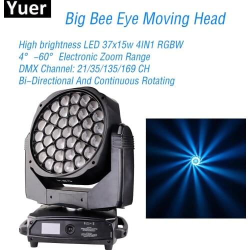 New 37x15W LED Big Bee Eye Moving Head Lights Wash Beam FX Effect Disco DJ Stage Lighting DMX Control Party Club Strobe Light