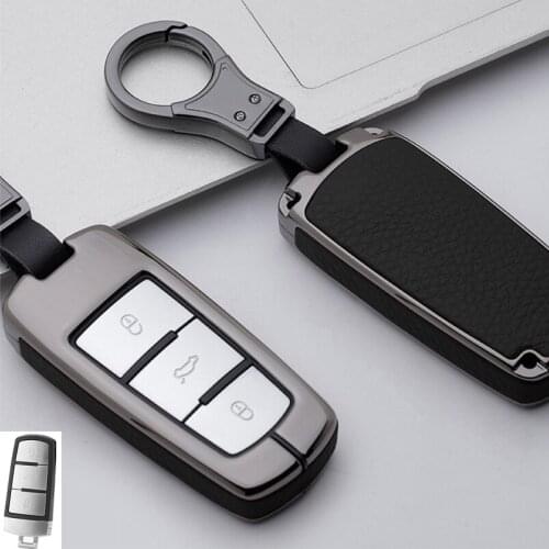New Zinc Alloy Real Leather Car Smart Key Case Fob Cover Holder Bag Shell For VW Valkswagen CC Passat Magotan Accessories