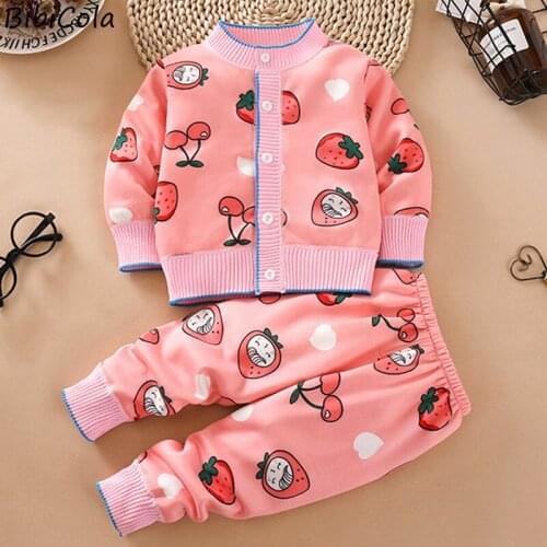 Autumn And Winter Boys And Girls Knitted Cardigan With Buckle Baby Personality Printing Pattern Comfortable Sweater Set