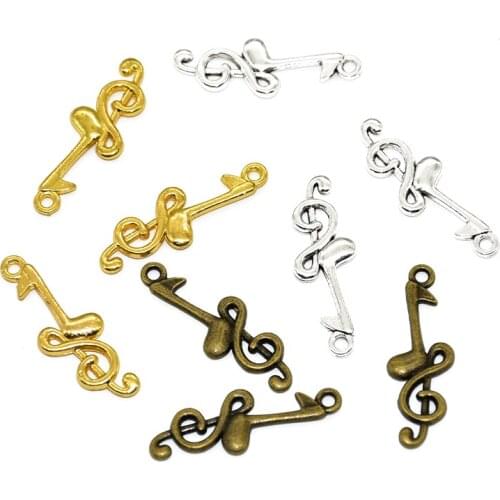 16pcs Wholesale Three Color Musical Note Charms Zinc Alloy Metal Pendants For DIY Handmade Jewelry Accessories Makings 32*11mm