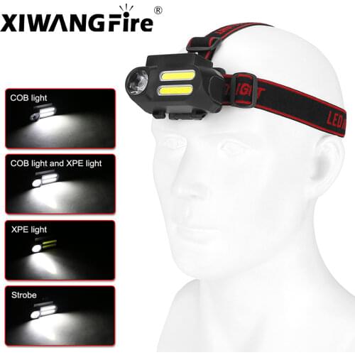 Portable USB Rechargeable XPE+COB LED Headlamp Work Light Waterproof Headlight Replaceable Battery for Night Lighting Head Lamp