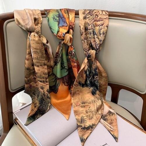 2021 Hair Ribbons Silk Scarf for Women Hairbands Narrow Bag Skinny Scarves Design Wrist Towel Headband Ladies Luxury Brand