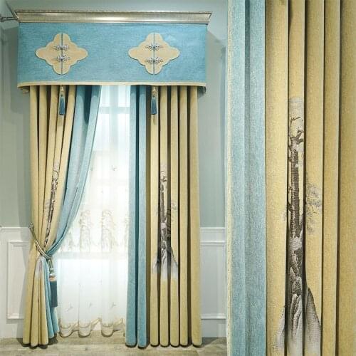 New Chinese Style Luxury Curtain Single Flower Embossed Seamless Blackout Curtain for Living Room Bedroom and Study Cortina