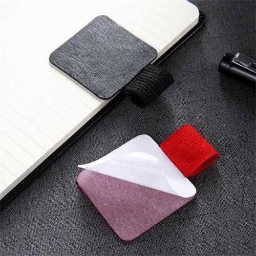 Self-adhesive PU Leather Pen Clip Pencil Adjustable Elastic Loop for Notebooks Journals Clipboards Pen Holder Office Supplies