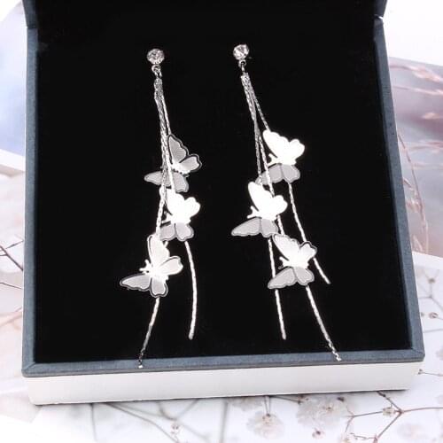 Doreen Box Butterfly Tassel Earrings Silver Color needle Long Sweet Temperament Drop Earring New Fashion Jewelry For Women,1Pair