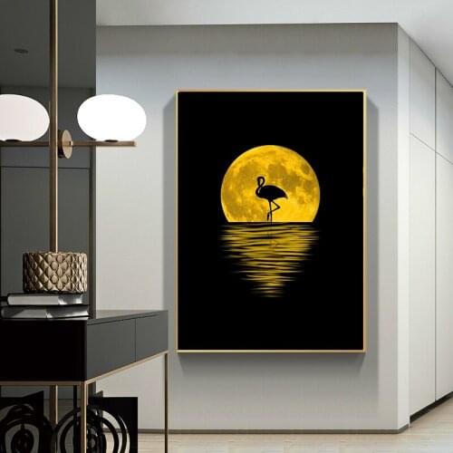 Canvas Painting Light luxury Golden Planet The water under the night Picture Bedside Landscape Wall Art Decorative Paintings