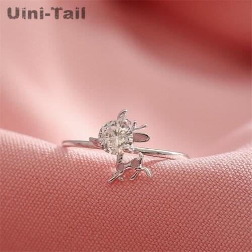 Uini-Tail hot sale new 925 sterling silver fashion personality exquisite cute star moose micro inlay ring fashion trend ring
