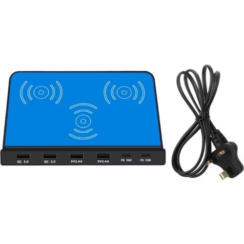 6Port 30W Type C PD QC3.0 USB Fast Charger 10W Wireless Charger Station Stand